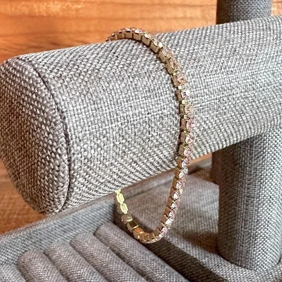 Pink Tourmaline CZ 18K Gold Stainless Steel Tennis Bracelet October Birthstone - Picture 1 of 7